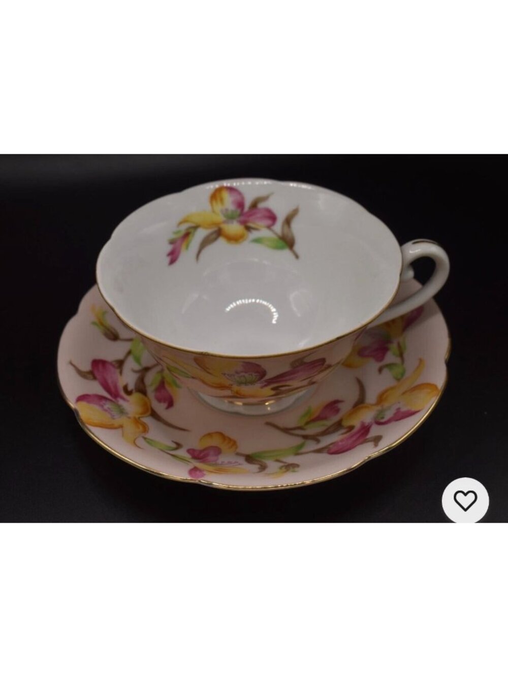 Japanese Jyoto China Floral Tea Cup & Saucer Set Porcelain 4-Piece Pastel Vtg - Picture 12 of 16
